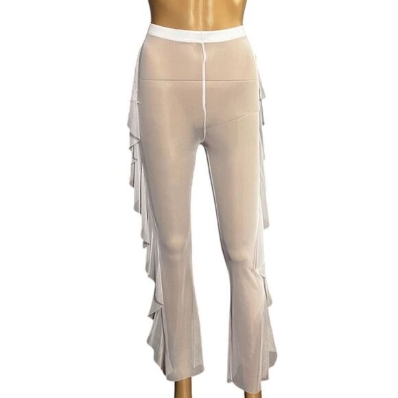 Minette Other - Minette Women's white Sheer Mesh Ruffle Trim Cover Up Pants Sz S